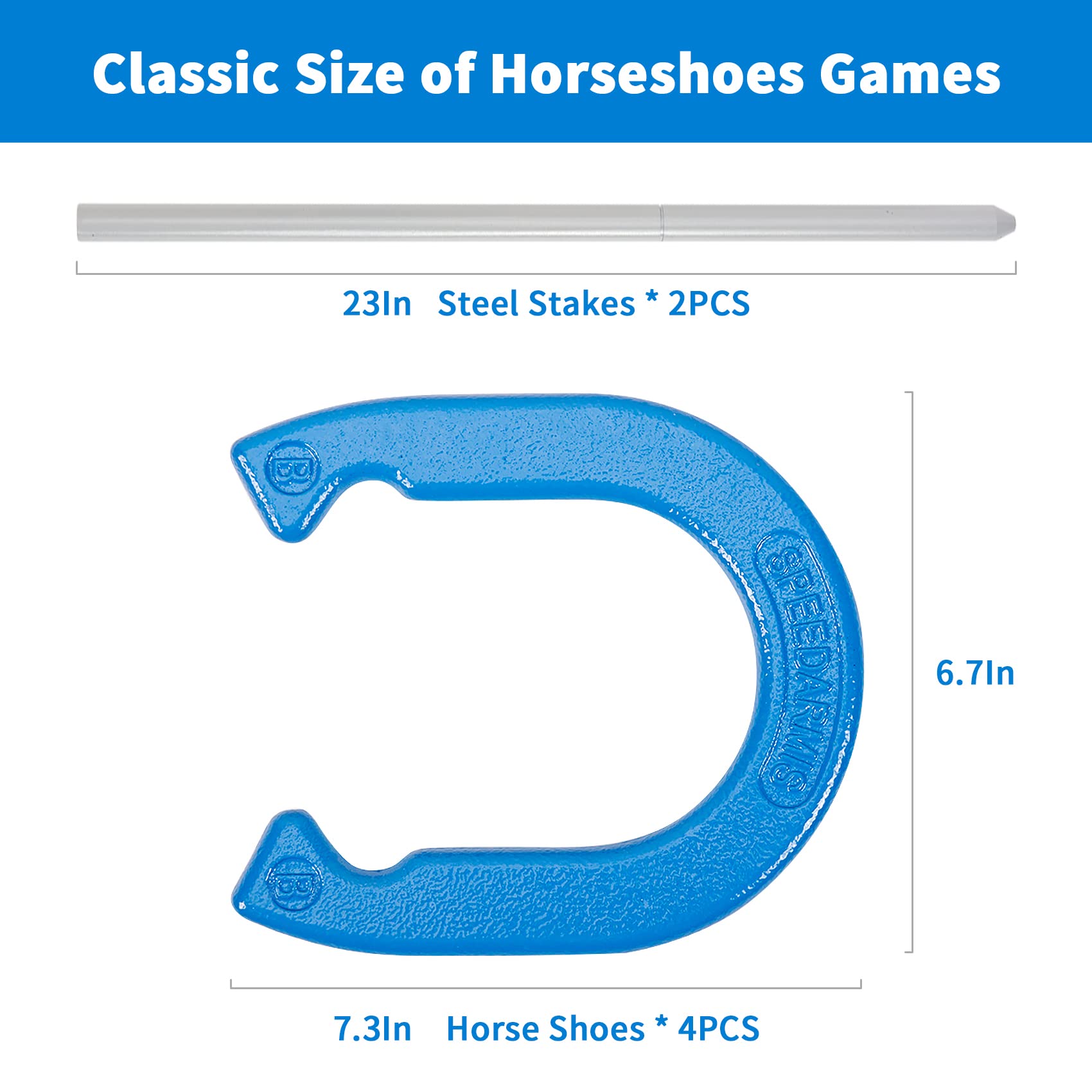 SpeedArmis Horseshoes Outside Game Set - Universal Size Lawn Horseshoes Outdoor Games for Parties Beach Backyard, Includes 4 Horseshoes, 2 Steel Stakes and Durable Carrying Bag