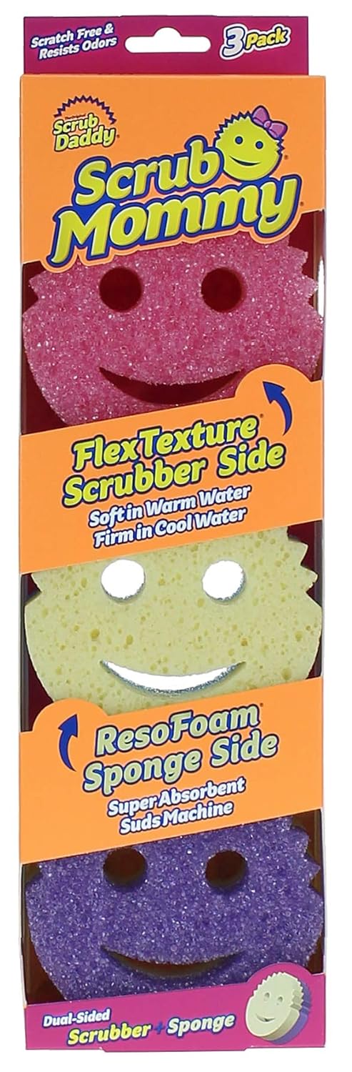 Scrub Mommy - Dual Sided Sponge with Soft Absorbent and Scratch-Free Scrubbing Sides - 3 Count