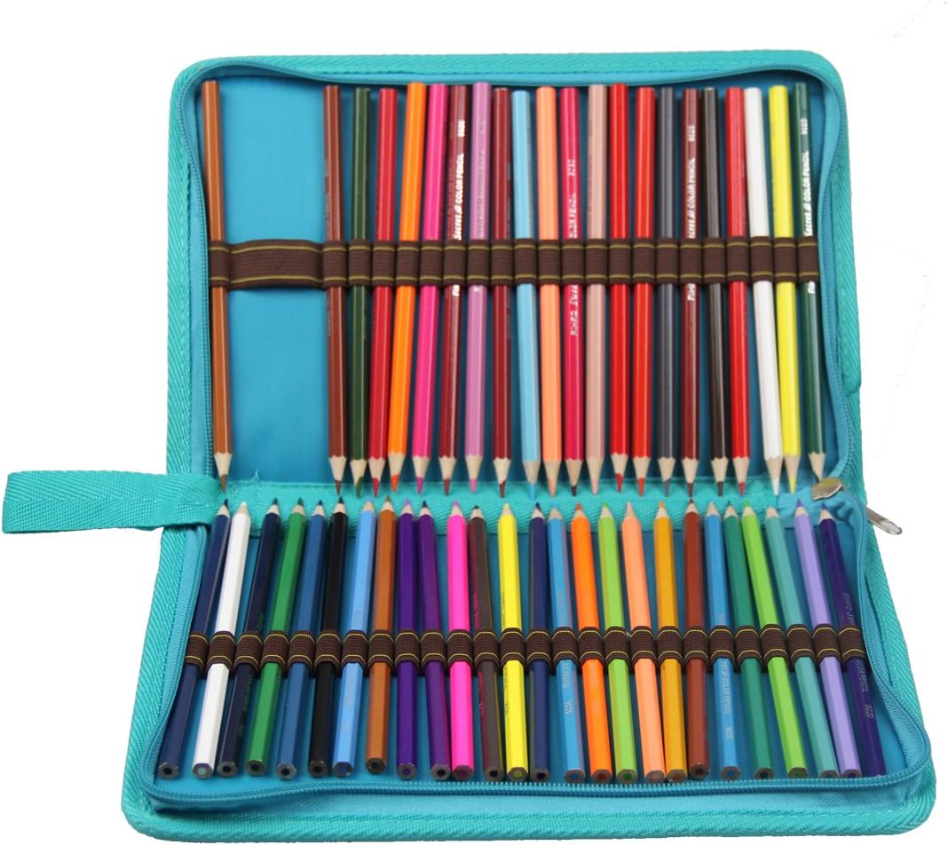 Cristining Portable Colored Pencil Case Holder 48 Slots,Travel Organizer Bag,Canvas Pencil Pouch Bag for Artist ( Blue)