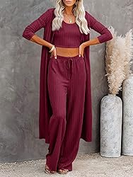 Fessceruna Womens 3 Piece Lounge Sets Pajamas Knit