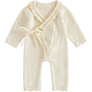 Kupretty Newborn Girl Outfit Baby Sweater Knit Romper Jumpsuit | Coming Home Outfit Baby Girl Knit Clothes Kimono Wrap Romper