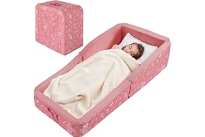 JOYWOO Toddler Floor Bed, Toddler Travel Bed, Foldable Portable Toddlers Beds for Home/Playing/Nap/Hotel, Kids Floor Crib with Washable Cloth Cover, Toddlers Cots for Kids Sleeping, Peach Pink