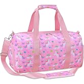 Gym Travel Duffle Bag for Girls - Gymnastics Sports Dance Bag with Shoe Compartment &amp; Wet Pocket Unicorn Kids Travel Bag Teens Weekender Sleepover Carry On Bag