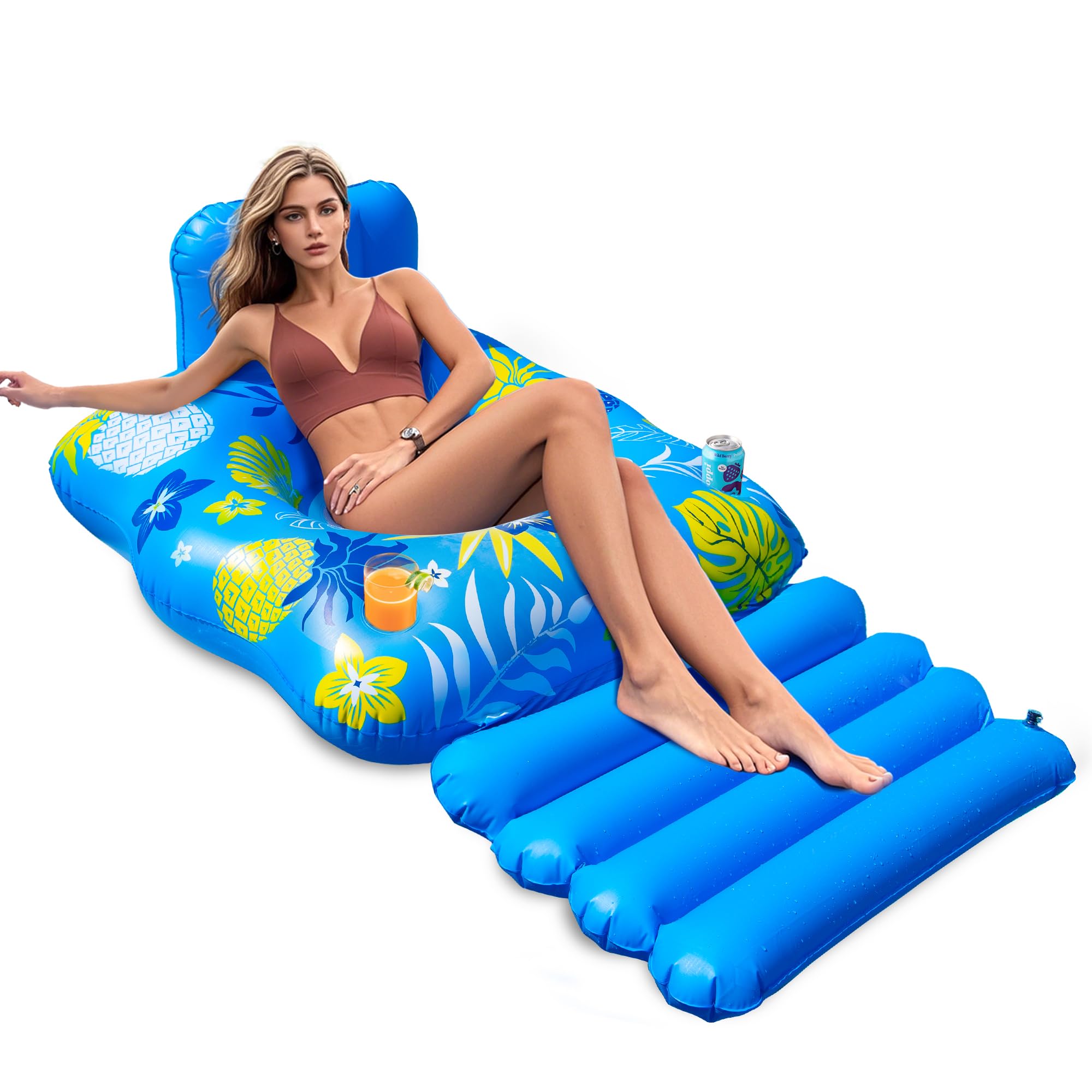 Photo 1 of JOSEN Inflatable Pool Lounger Float, Heavy Duty Pool Floats for Adults with Innovative Footrest&Cup Holders, Pool Chair for Swimming Pool, River, Lake & Beach Party- Sunny Pineapple