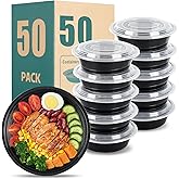 Meal mates 24oz Round Meal Prep Containers with Lids,50-Pack (100 Pcs) Black Disposable Food Storage,Bento Boxes,Stackable,Leak-Proof, BPA-Free,Microwave and Dishwasher Safe