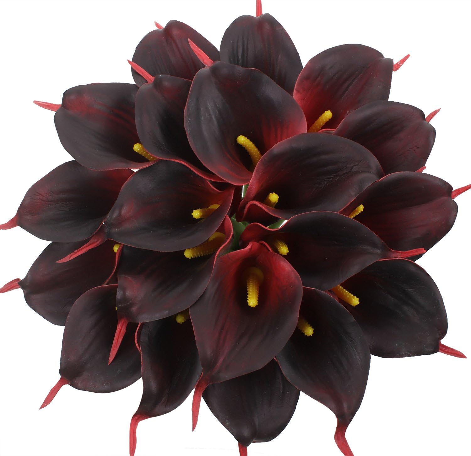 XIUER 20pcs Calla Lily Bridal Wedding Bouquet Lataex Real Touch Artificial Flower Home Party Decor (Dark Red)