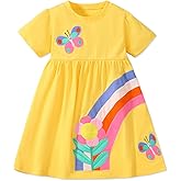 Hongshilian Toddler Girls Cotton Casual Dress Summer Playwear Short Sleeve Shirt Dresses