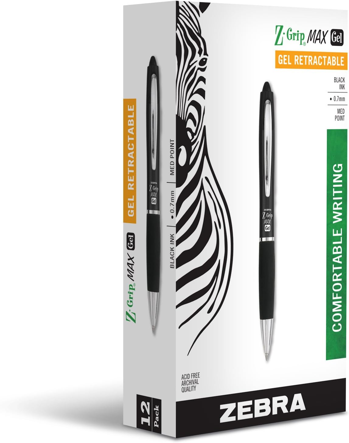 Zebra ZGrip MAX Gel Retractable Ballpoint Rollerball Pen, Medium Point