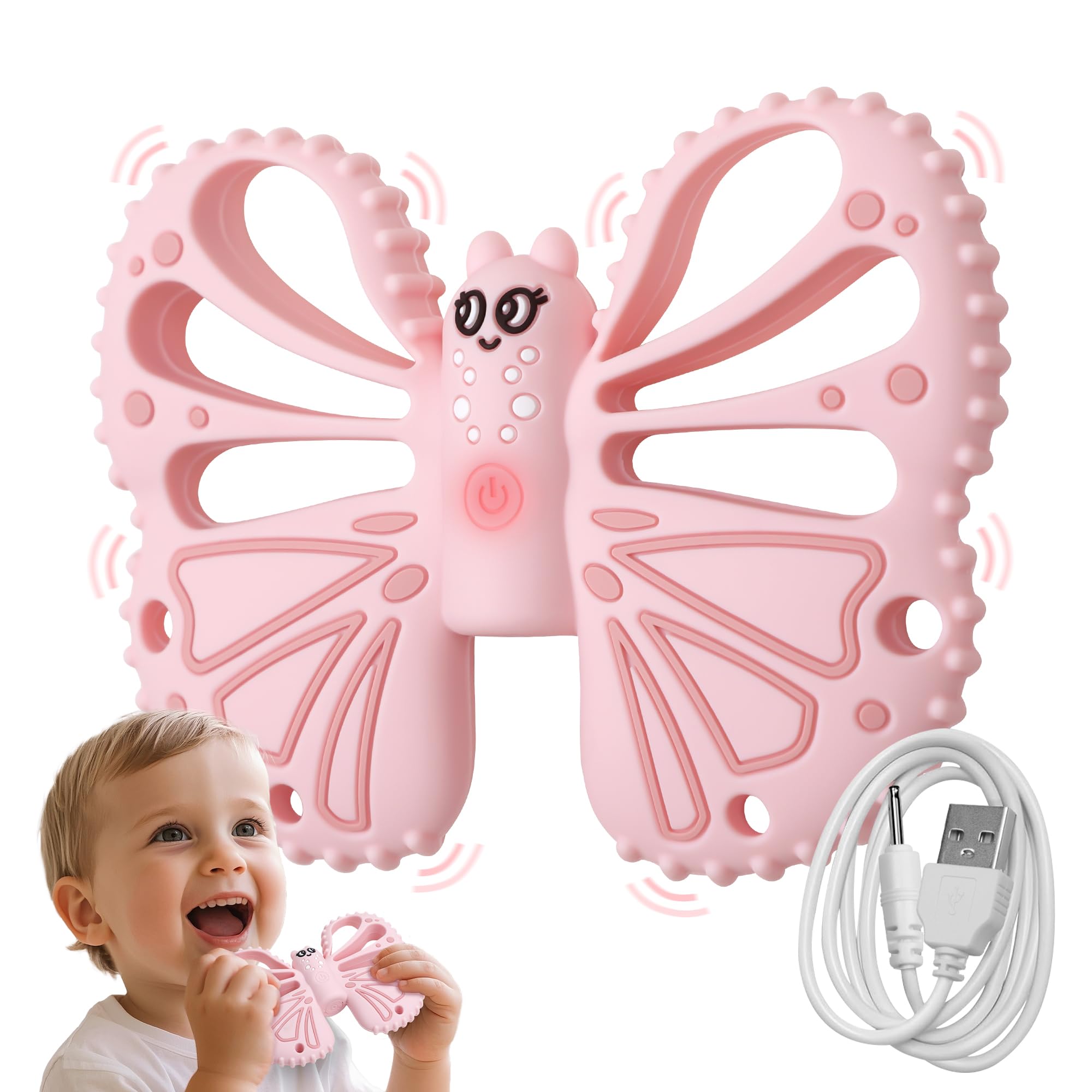 Photo 1 of ETETOO Vibrating Teether for Baby - Sensory Chew Toy for Autistic Children & Vibrating Chewy, 10X Vibration Settings, Giving Autistic Children a Better Sensory Experience (Pink)