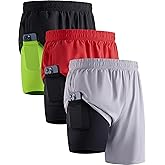 3 Pack: Men's 7" Running Shorts with Compression Liner Pockets, Athletic 2 in 1 Shorts for Workout Gym Quick Dry