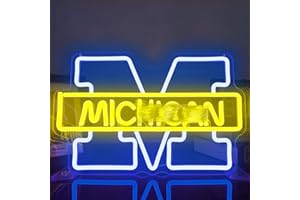 JanHune Michigan Neon Sign Football LED Signs Neon Lights for Bedroom Wall City Name Light Up Signs for Man Cave Bar Pub University Neon Wall Sign Decor