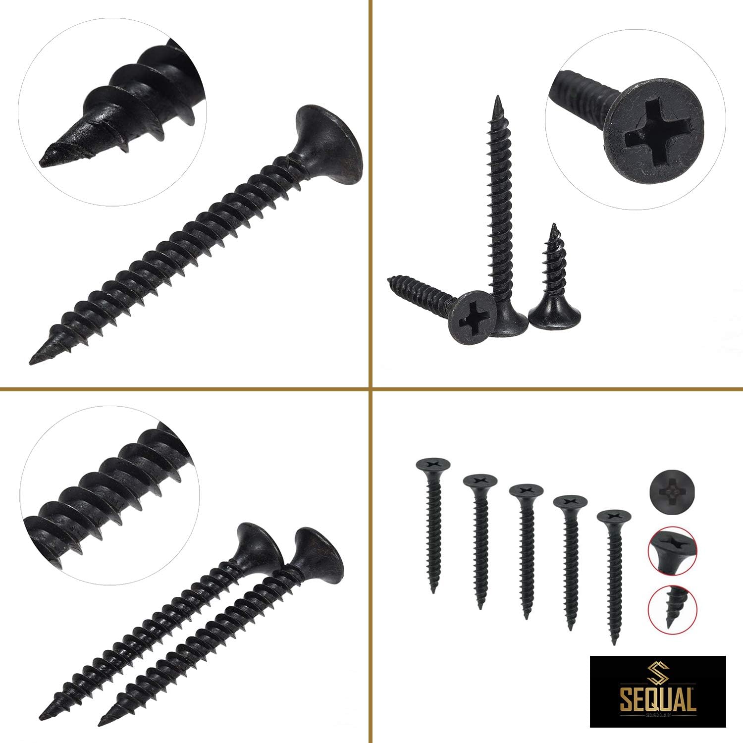 SEQUAL® 200 Pack Firmfix Fine Thread Drywall Screws CE Marked Phillips Bugle Head. Corrosion-Resistant. Black Phosphate Finish. Sharp Piercing Point. (3.5 x 32mm) - Image 5