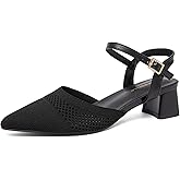 NEWBELLA Women's Knit Pointed Toe Chunky Heel Sandals - Chunky Block Heel Summer Shoes, Breathable Sandals for Business and Daily Wear