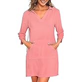 Pinup Fashion Terry Cloth Swim Cover Up - Hooded Beach Women Cover-Up Long Sleeve Coverup with Pocket