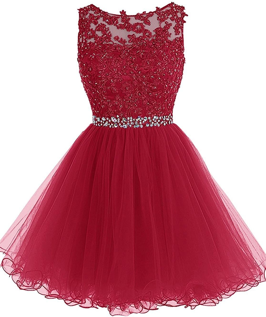 Heisok Applique Beading Short Homecoming Dresses Sequined Lace Cocktail Prom Gowns 01A 2 Red