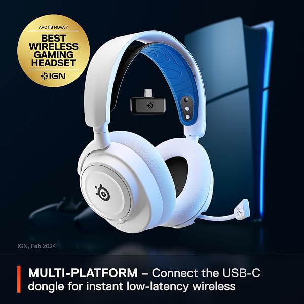 STEELSERIES ARCTIS NOVA 7P WIRELESS MULTI-PLATFORM GAMING HEADSET — NEODYMIUM MAGNETIC DRIVERS — 2.4GHZ + BLUETOOTH — 38HR USB-C BATTERY — GEN2 AI MIC — PLAYSTATION, PC, SWITCH, VR, MOBILE – WHITE