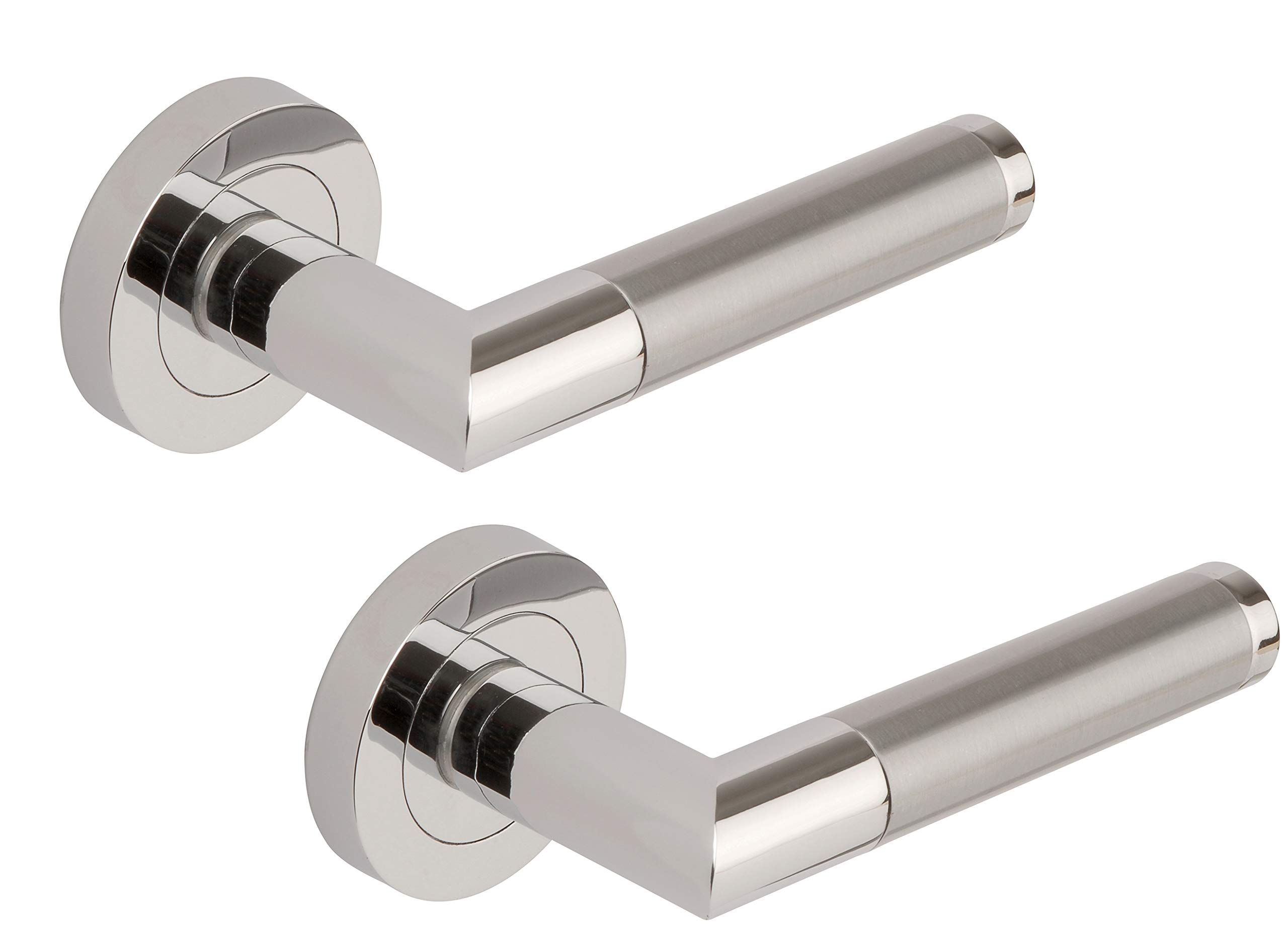 Excel DH3675 Athena Passage Door Handles on Round Rose, Duel Polished/Satin Chrome