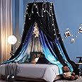 Kertnic Gorgeous Dolphin Printed Bed Canopy for Girls & Adults, Room Decorative Cozy Bed Curtain Canopy Drapes, Round Dome Luxurious Lace Princess Canopies Mosquito Netting (Dolphin)