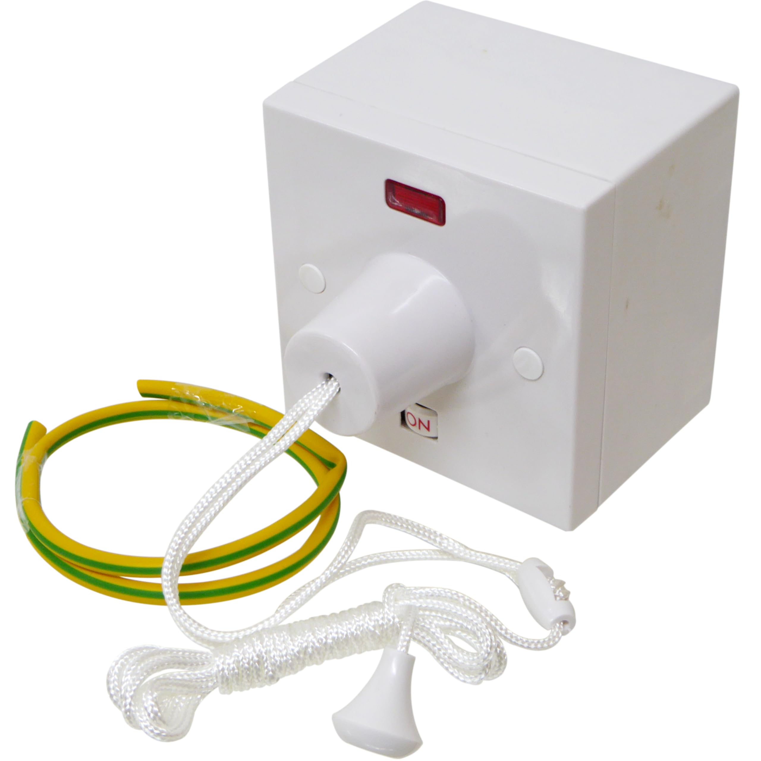 Shower Pull Cord Switch Double Pole 50 Amp Ceiling Switch with 47mm Pattress Box and Earth Sleeving ideal Shower up to 10.5kW On/Off Indicator