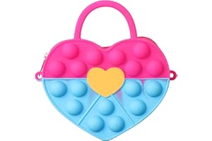 GENERIC Heart Love Pop It Silicone Fidget Stress Relief Sensory Toy Purse Crossbody Bag (Pink/Blue)