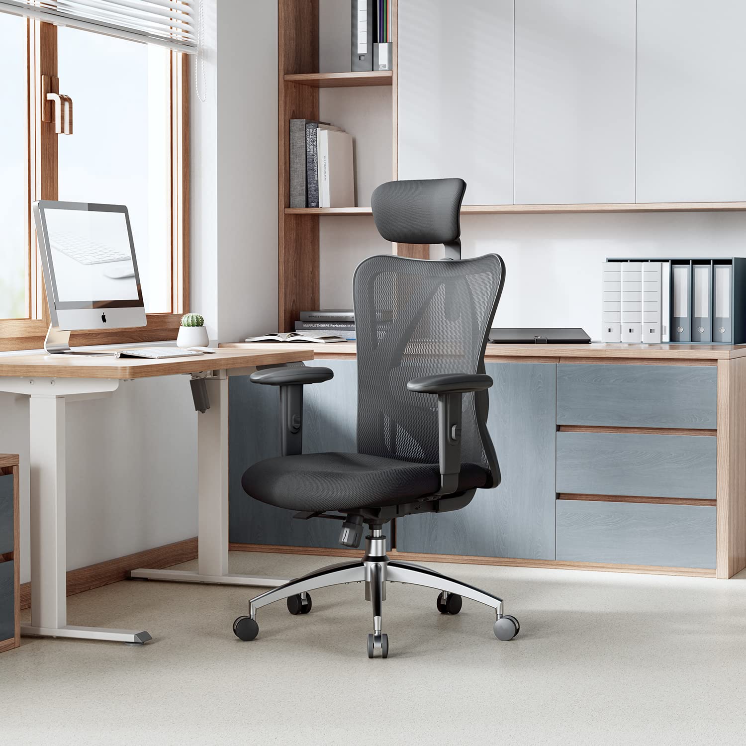 SIHOO Bürostuhl Ergonomischer Schreibtischstuhl, Drehstuhl hat Verstellbarer Lordosenstütze, Kopfstütze und Armlehne, Höhenverstellung und Wippfunktion, Rückenschonend, Bis 150kg/330LB Belastbar 8