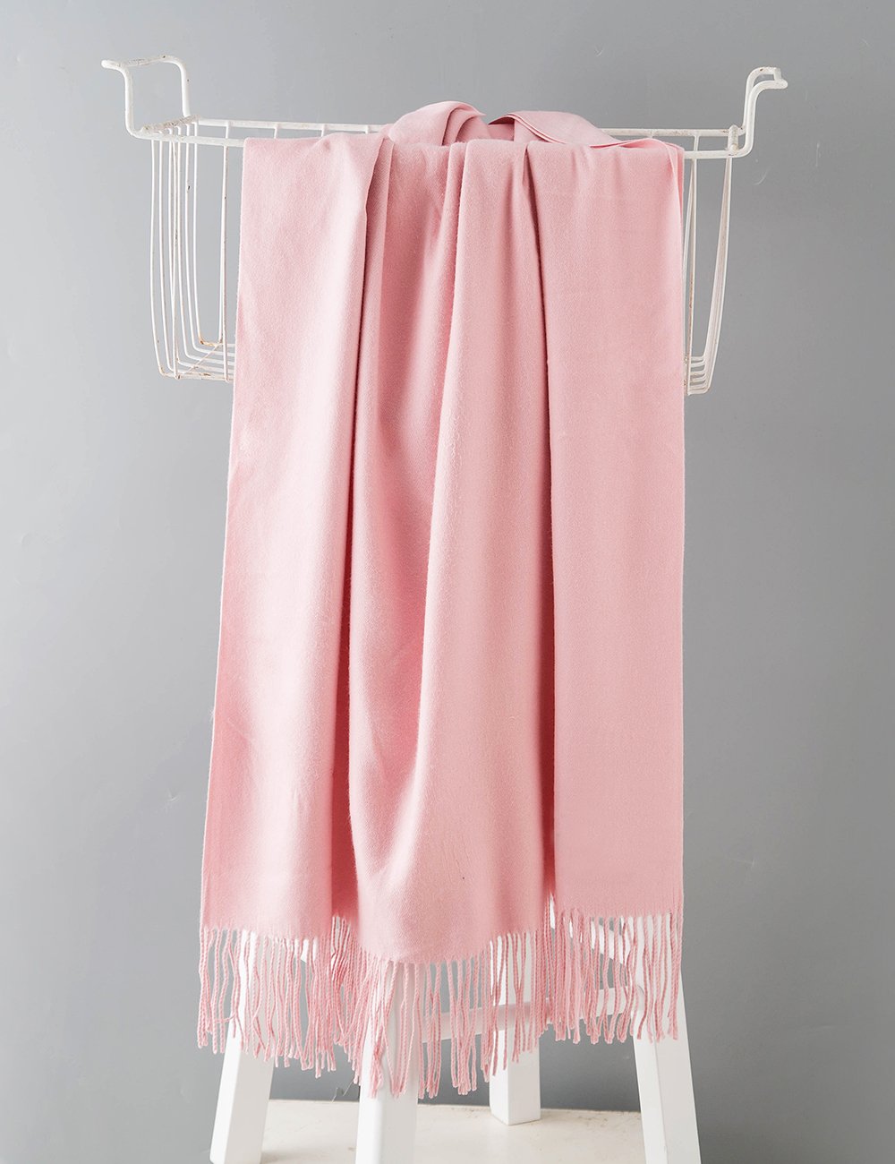 EVRFELAN Women Winter Warm Scarf Soft Cashmere Fringe Tassel Pashmina Pure Color Shawl Stole Wrap (Pink)