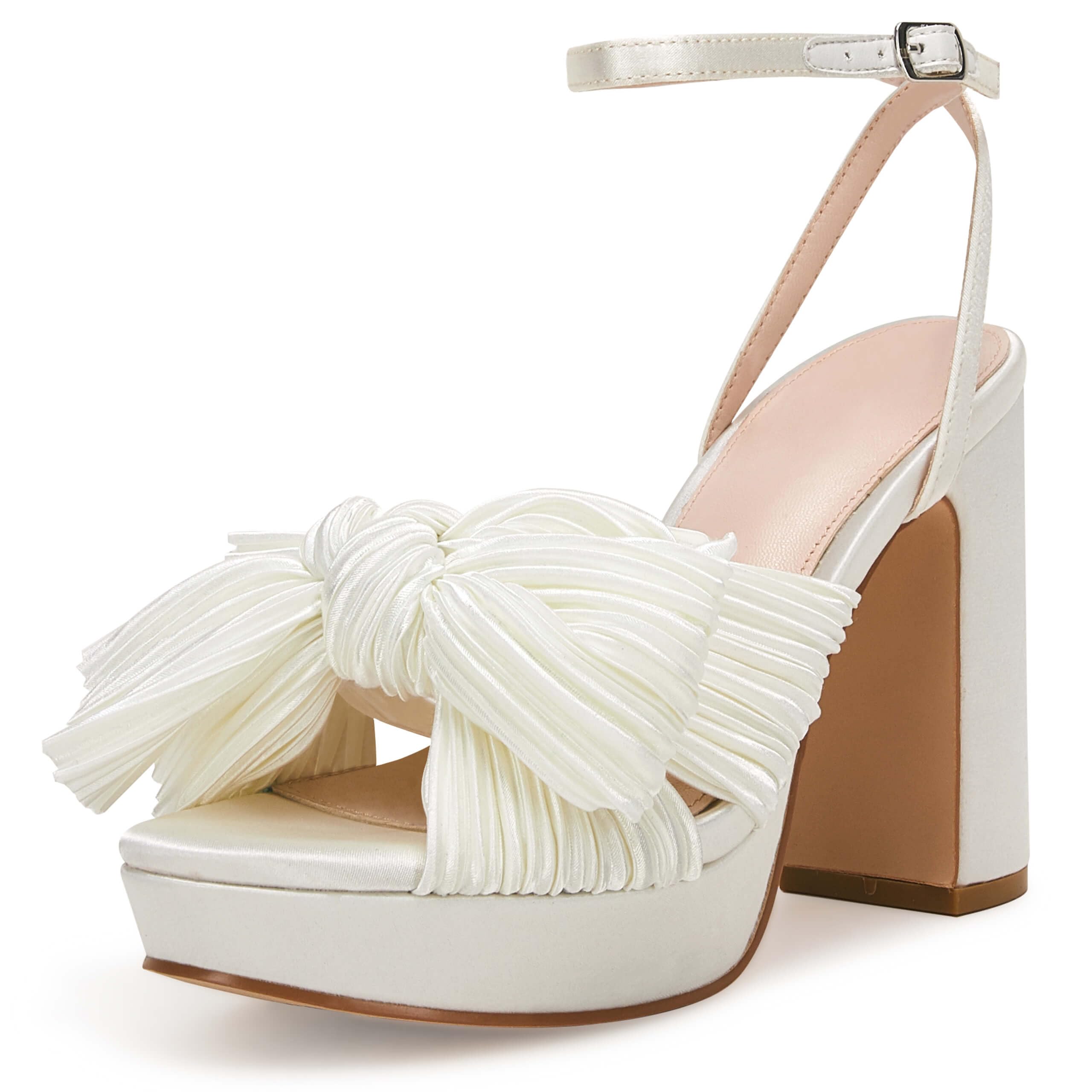 Women's Closed Toe Pleated Buckle Wedding Party Sandals with Rhinestone