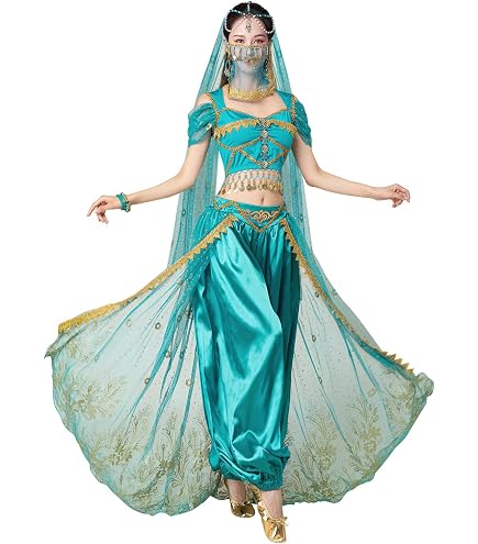 Xuminvty Princess Jasmine Costume Adult Women Aladdin Princess Cosplay Dress Up Halloween Outfit (Blue 2, X-Small) : Clothing, Shoes & Jewelry