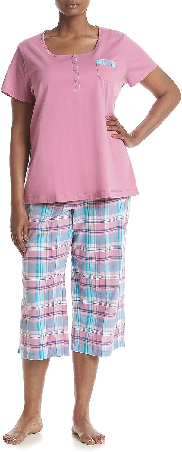 Intimate Essentials Plus Size Capri Pajama Set Violet Purple Turqouise