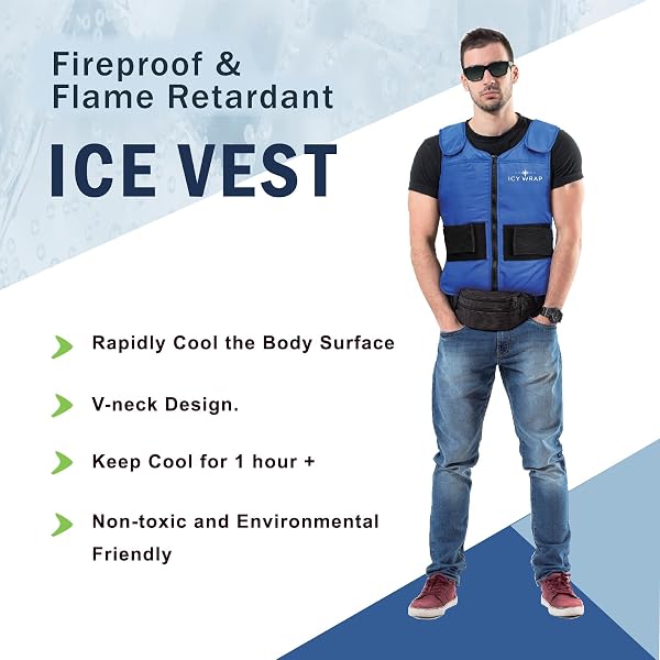 PHASE CHANGE COOLING VEST BY ICY WRAP FOR MEN & WOMEN, HOT WEATHER, ICE REFLECTIVE VEST WITH 30 PCS ICE PACKS, HIGH TECH PHASE CHANGE PCM MATERIAL, STAYS COLD FOR 1 HOUR +.
