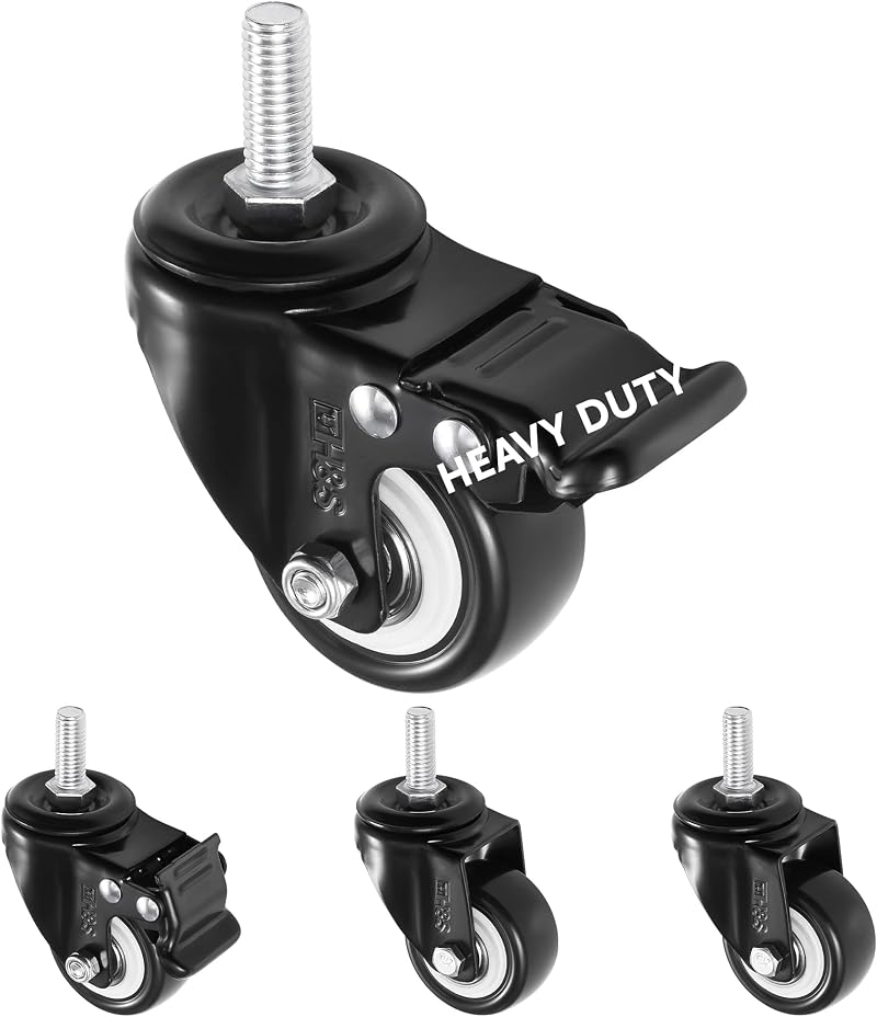 H&S 4 Castor Wheels Heavy Duty 200kg 50mm PU Swivel Trolley Braked Caster