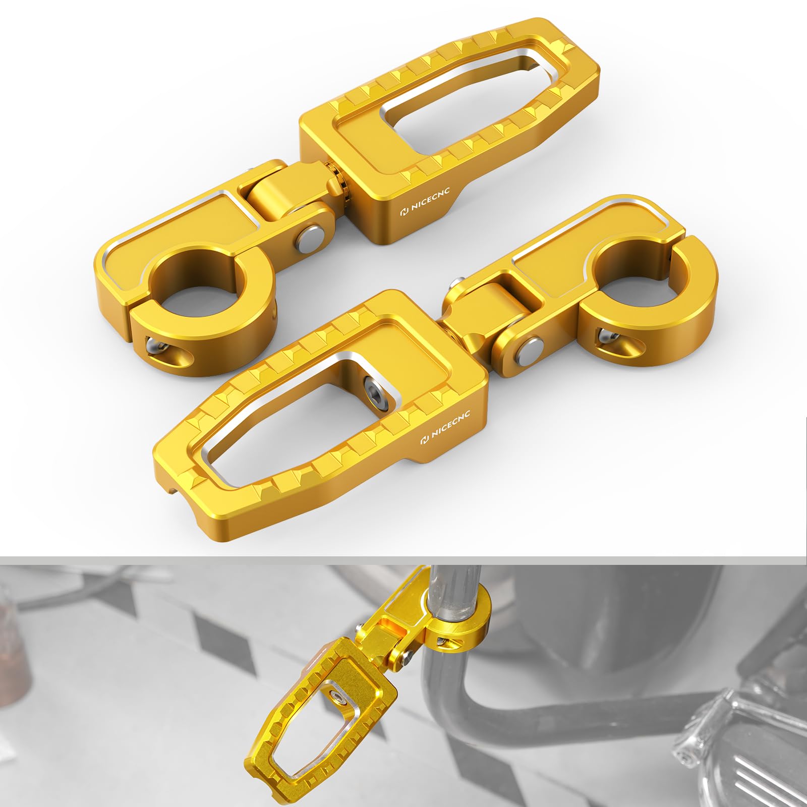 Photo 1 of NICECNC Gold 1.25“ Engine Guard Mount Footpegs Engine Bumper Foot Peg Kit Footrest Compatible with Harley Electra Glide Standard FLHT 2010-2023, Replacement for 49184-09A, See Fitment