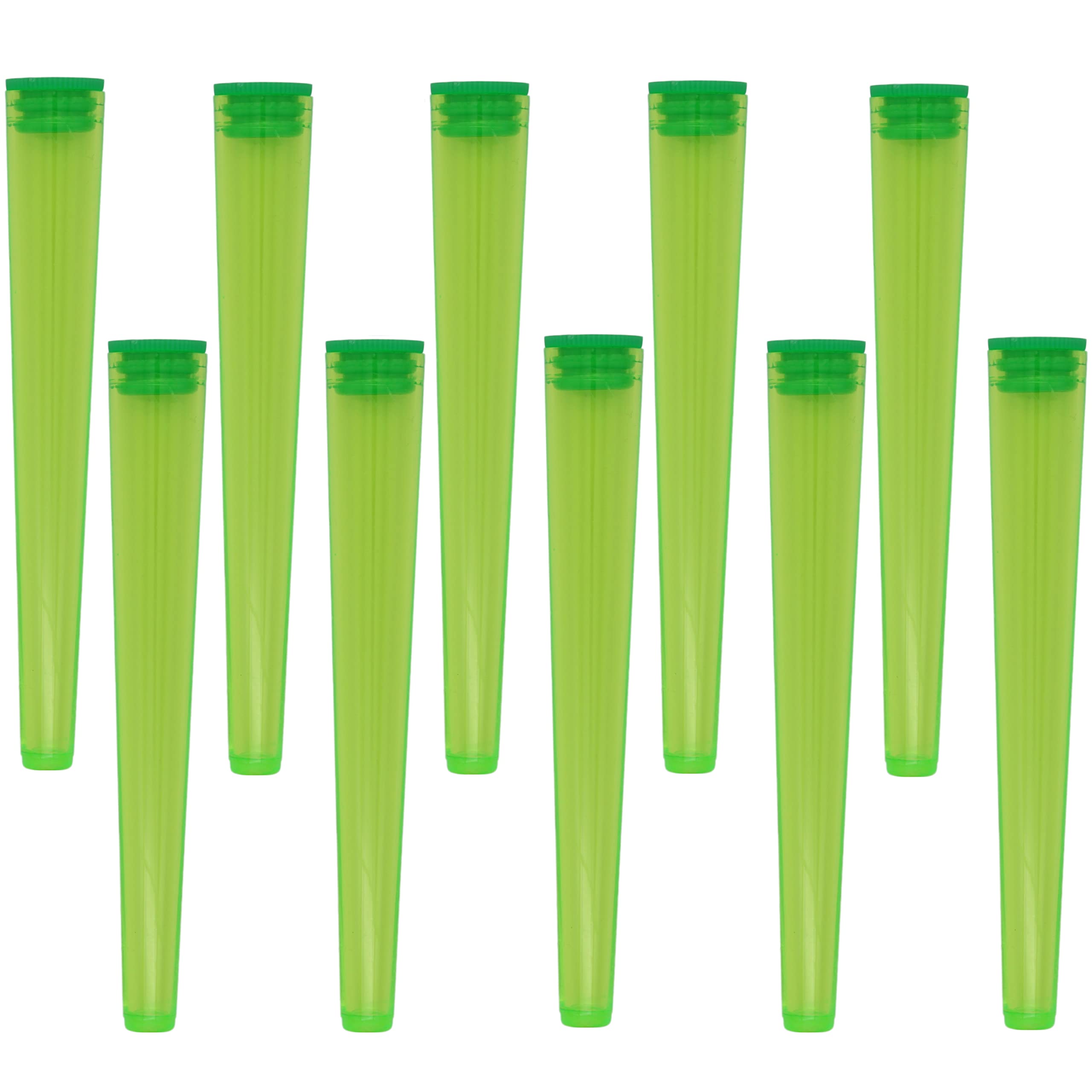 Cherry-on-Top King Size Cone Holder Air Tight Hard Plastic Tube Smoking Rolling Cig Tube, 10 Holders Green