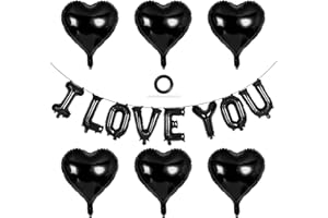 YOTHORN 16 Inch Black I Love You Letter Balloons,18 Inch Heart Balloons Valentines Day Balloons, Love Foil Balloons Banner for Wedding Engagement Galentines Day Bridal Shower Decor (Black-I LOVE YOU)