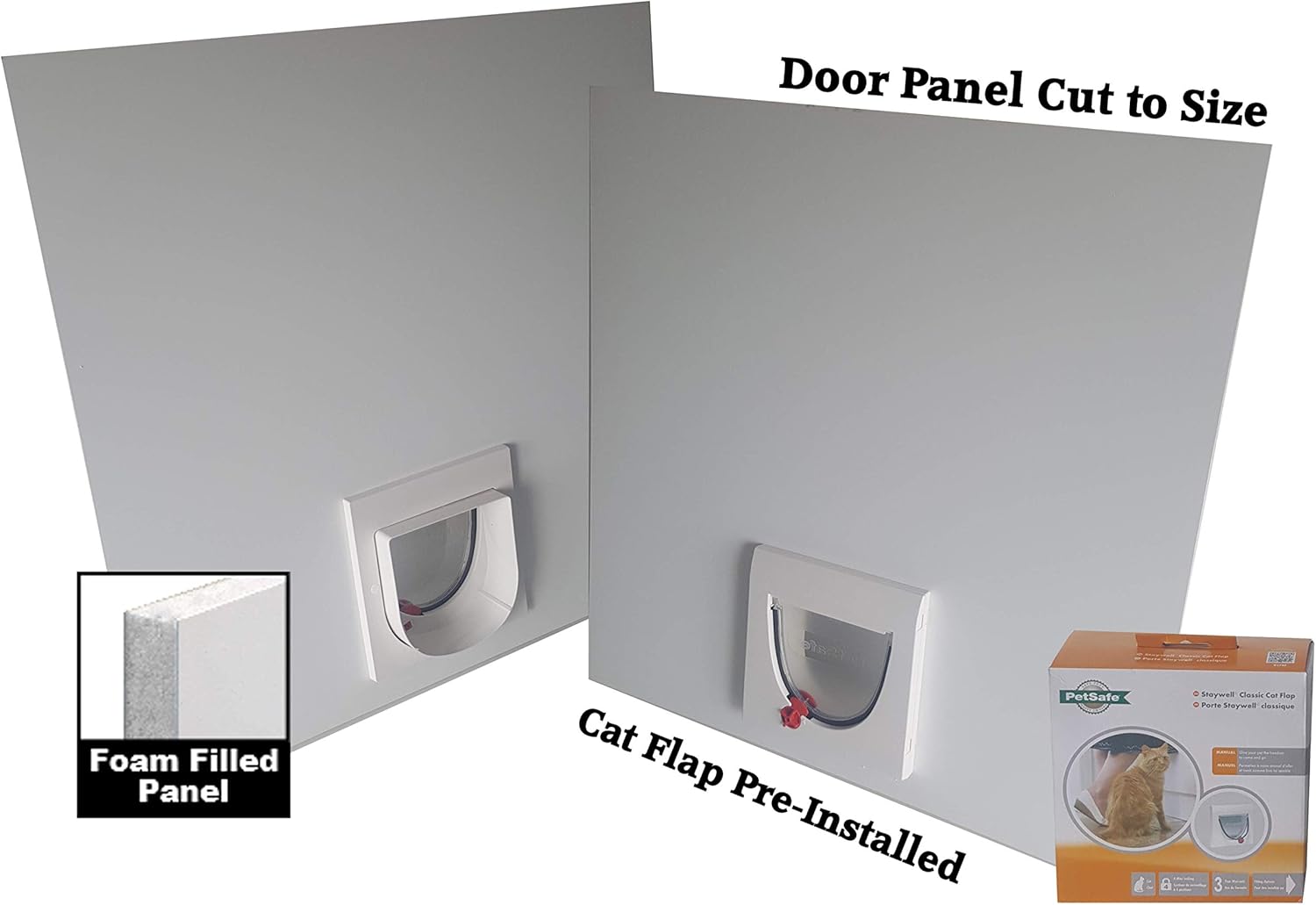 Super Saturday UPVC Door Panel With Cat Flap Installed Foam Filled Cut