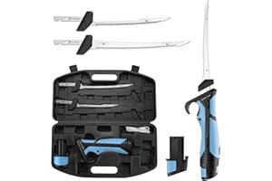 Calamus BladeVolt Rechargeable Cordless Electric Fillet Knife with 7" & 9" Blades, 27,000 RPM Motor, Type-C Battery, Non-Slip Grip & Safety Lock, Portable Carry Case, Fishing Gear and Gifts for Men