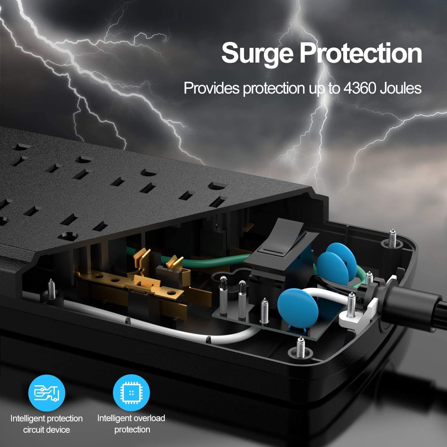 Surge Protector with USB (4360 Joules), Witeem 12 Outlets Power Strip and 4 Smart USB Charging Ports (5V/3.4A), Flat Plug, 1875W/15A, 6 Feet Heavy Duty Extension Cord, ETL Listed, Black: Home Audio & Theater