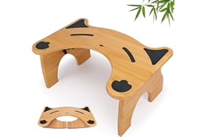 Bamboo Toilet Stool for Bathroom, 7 Inches Foldable Poop Stool with Non-Slip Pads