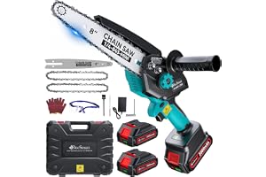 8 inch Electric Mini Chainsaw for Wood Cutting, 1000W Brushless Motor | Portable Battery Chain saw with 2 Batteries, Handheld Chain Saw for Pruning Small Trees, Gifts for Men