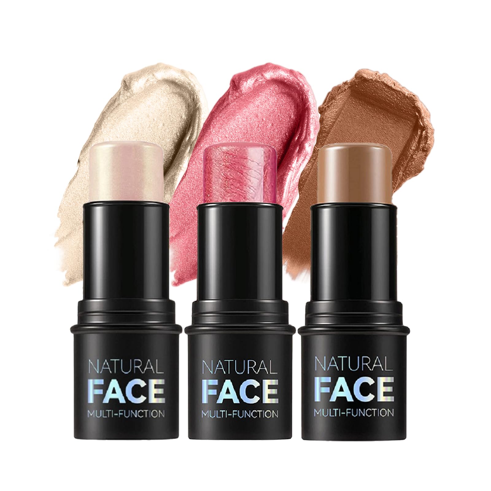 Contour Stick with Highlighter, Bronzer and Blush Shades, a Non-Greasy, Waterproof Contour Stick That Effortlessly Contours the Face with a Light Touch (A, 3PCS)