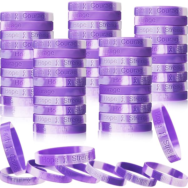 Purple Awareness Silicone Bracelets - Pack Of Wholesale Ribbon Wristbands For Support & Causes - View #3