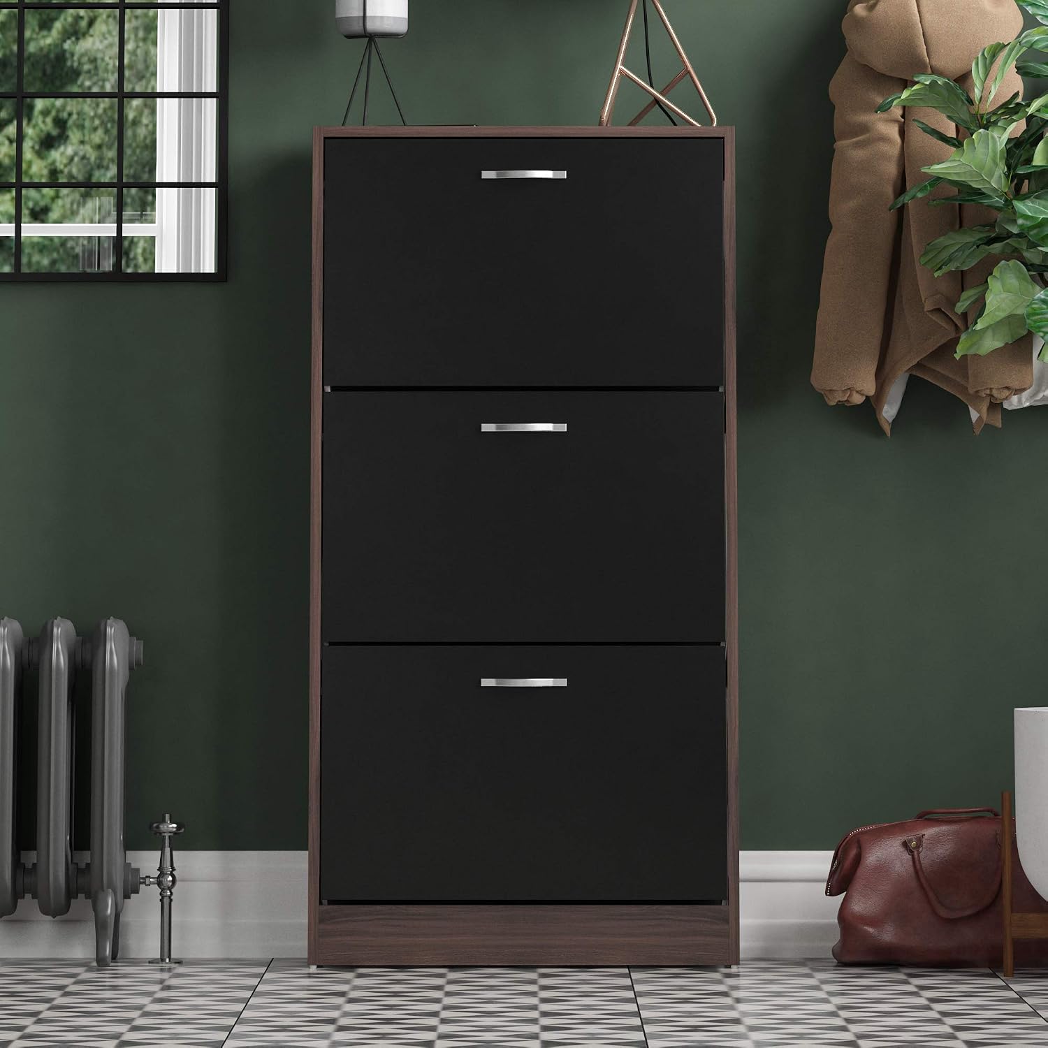 Vida Designs Shoe Cabinet, Wooden Shoe Storage Unit with 3 Pull-Down Drawers - Image 3