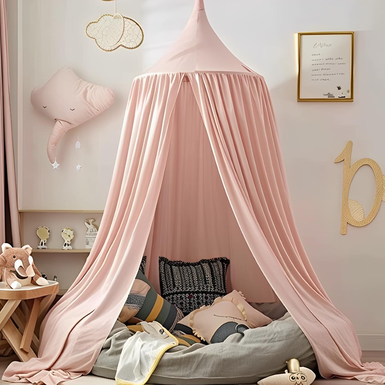 Vercico Kids Bed Canopy Round Dome 240cm Canopy for Princess Girls Mosquito Net for Children's Bedroom Nursery Room Decoration Baby Crib