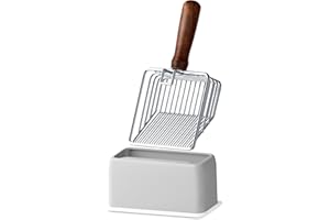 Morrean Cat Litter Scoop with Holder, Metal Cat Litter Scooper, Stainless Steel Heavy Duty Deep Shovel, Fast Fine Scoop Away Cat Litter - Silver with Gray Holder