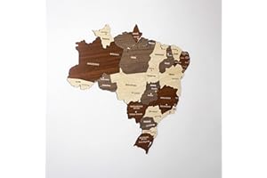 COLORFULL WORLDS Multilayered Wooden 3D Brazil Map, Gift for Brazilian Friend, Brazil Wooden Wall Decor, Map for Traveller (60x60 cm | 23.6x23.6 inches)