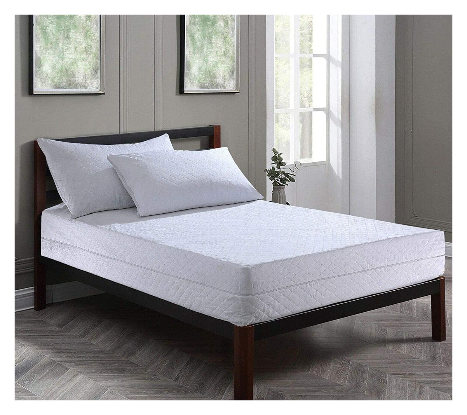 Ultra Sonic Mattress Protector Cover, 360° Fully Fitted Quilted Encasement, Zipper Closure, Anti Allergy, Anti Bed Bug & Dust Mite, Breathable, Easy Care, Machine Washable (4 Feet)