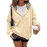 Dokotoo Women's Zip Up Hoodies Long Sleeve Leopard Hooded Sweatshirt Tops | Leopard Fleece Sweatshirt, Fall Jacket with Pockets, Fall Fashion Clothes 2026, Long Sleeve Cute Hoodies, Winter Clothes