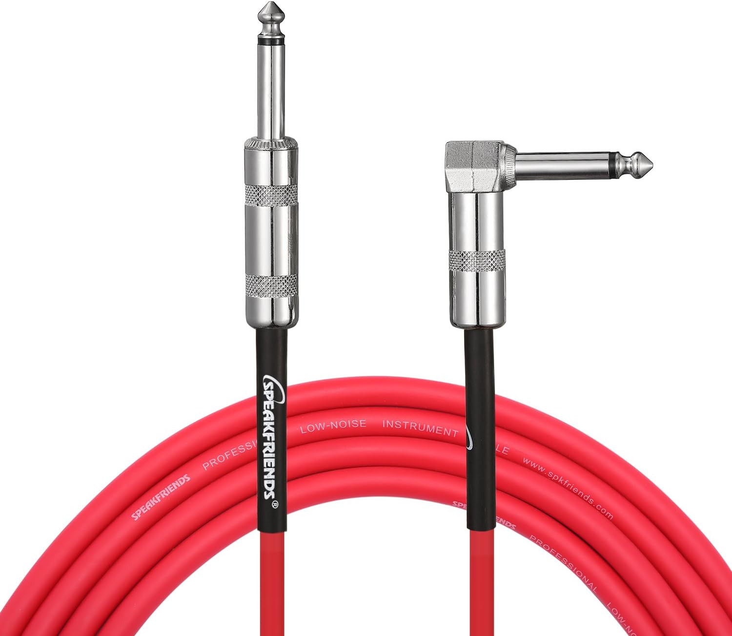 3m Guitar Lead Cable, 1/4” TS Straight Jack to Angled Jack, Red Jacket, Premium Electric Instrument Bass Cable AMP Cord(10ft), by SPEAKFRIENDS