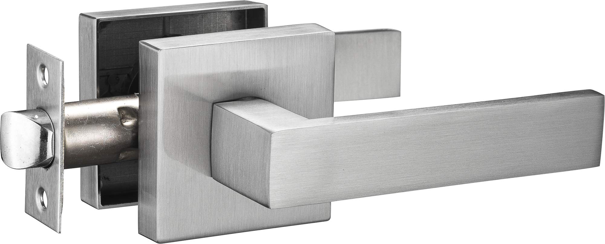Berlin Modisch Contemporary Square Passage Lever Door Handle Non-Locking Lever Set [for Hallway or Closet Doors] Reversible for Right & Left Sided Doors Heavy Duty - Satin Nickel Finish — image 1