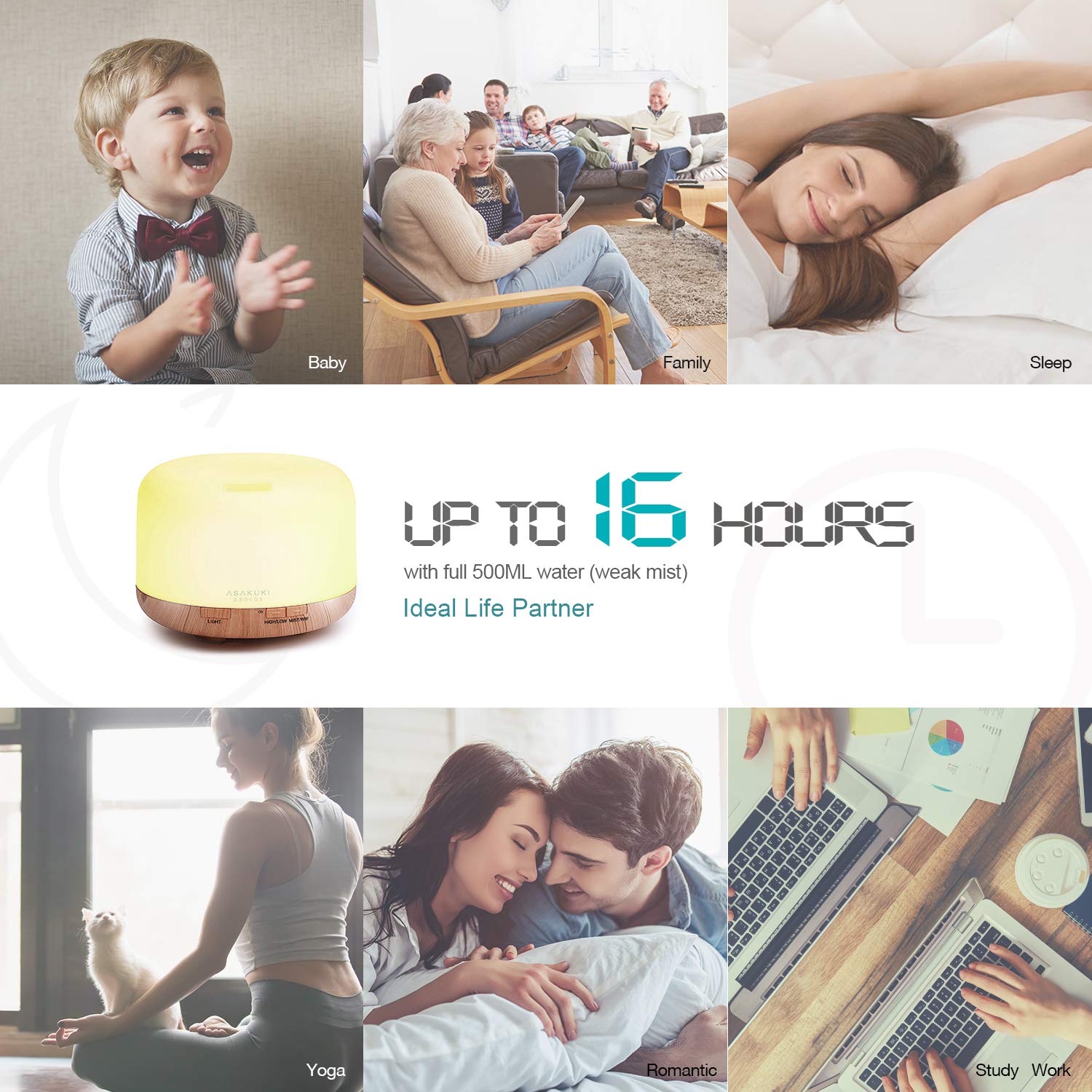 ASAKUKI Smart Wi-Fi Essential Oil Diffuser, App and Voice Control Compatible with Alexa, 500ml Aromatherapy Humidifier for Relaxing Atmosphere in Home Office Bedroom